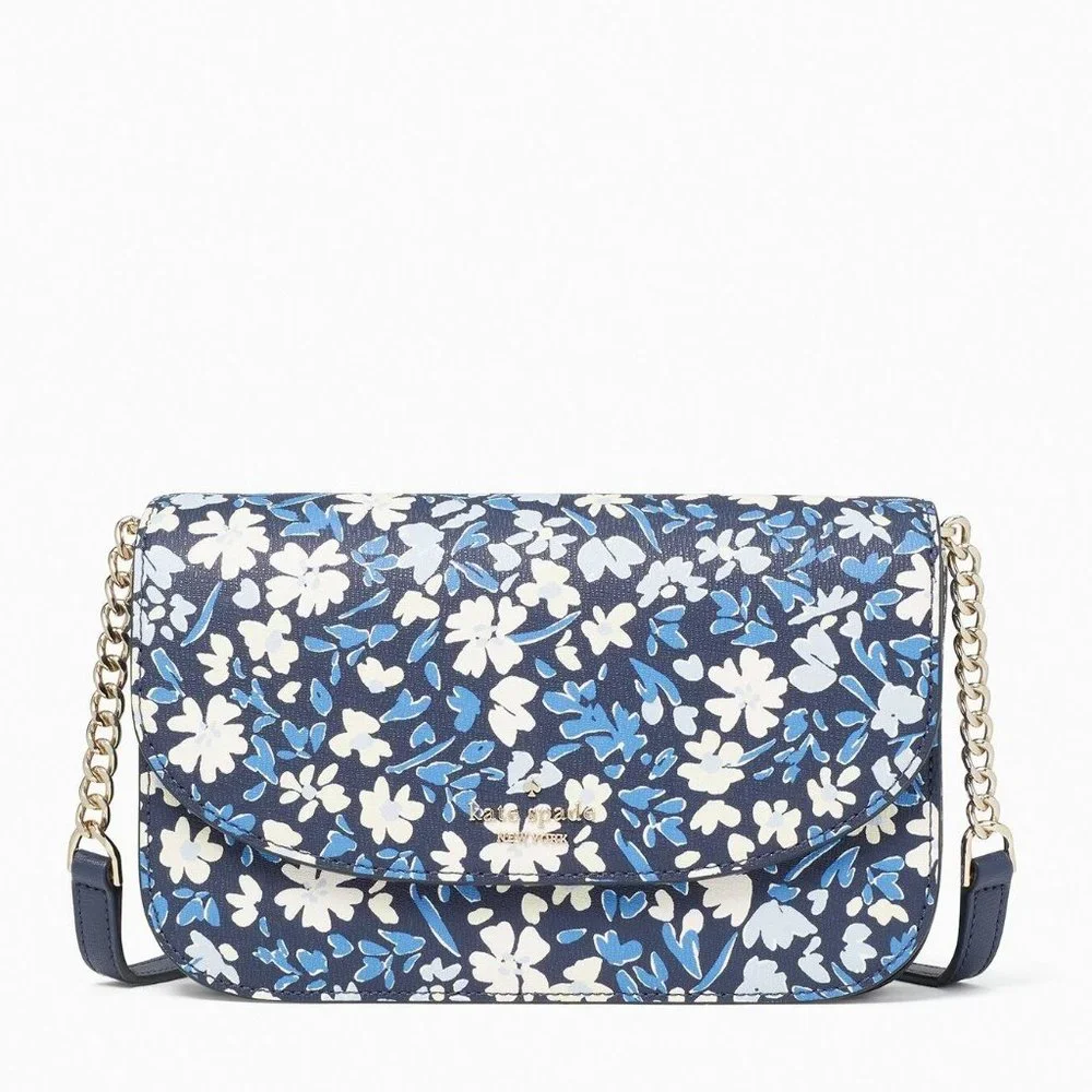 New Kate Spade Kristi Shoreside Floral Print Flap Crossbody Blue Multicolor